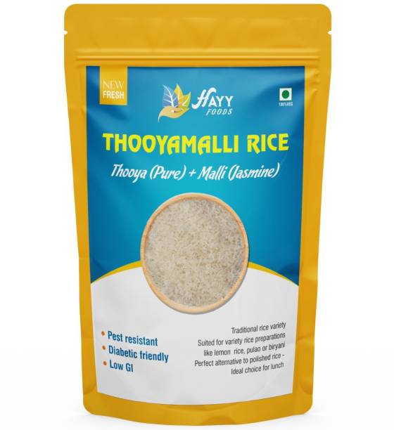 HAYYFOODS Thooyamalli Rice (Diabetic Friendly) (Raw Rice), (Kaikuthal/Hand Pounded Rice) Jasmine Rice (Long Grain, Unpolished)