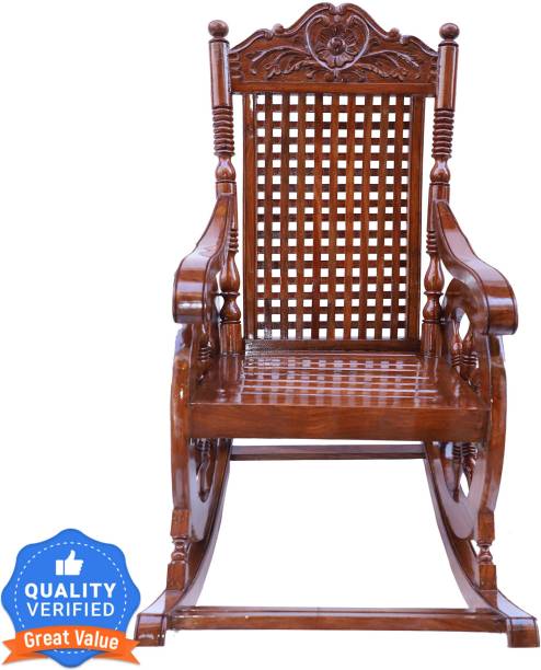 Decorhand Wood Rocking Chair For Living Room / Garden - Natural Rosewood Finishing for adults/Grand parents Solid Wood 1 Seater Rocking Chairs