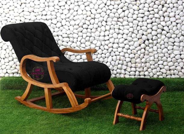 Unique Creation Handicrafts (Sheehsam) Rocking Chair with footrest Wood Rocking Chair /Easy Chair || Fabric 1 Seater Rocking Chairs