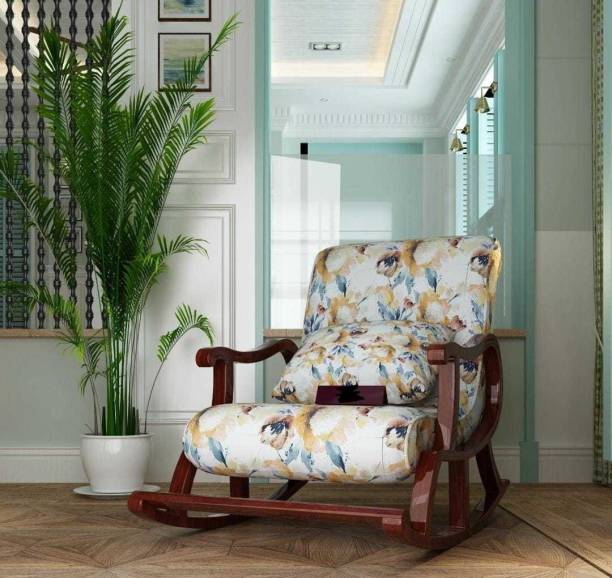 Unique Creation Handicrafts Rosewood (Sheehsam) Rocking Chair Cushion || Wood Rocking Chair /Easy Chair Fabric 1 Seater Rocking Chairs