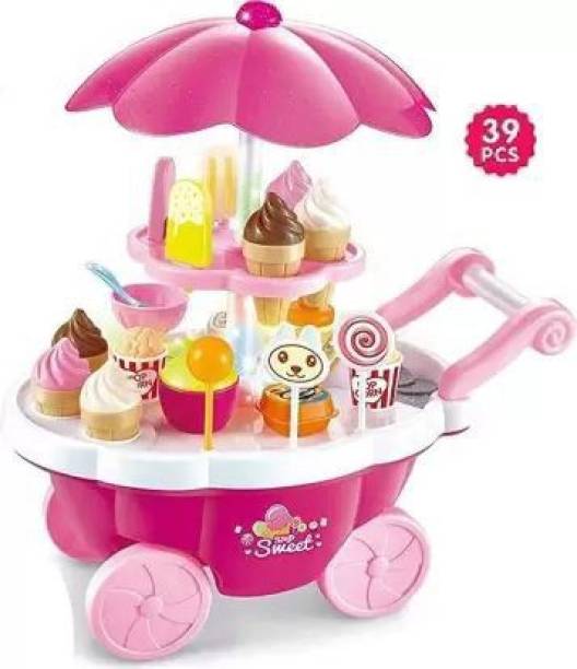 Berly product Ice Cream Kitchen Play Cart Kitchen Set Toy with Lights and Music