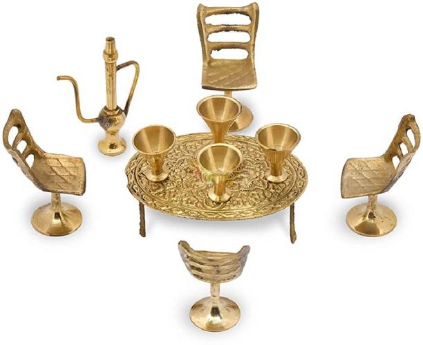 Tirtha Enterprises Miniature Brass Dinning Table Set (Toy)