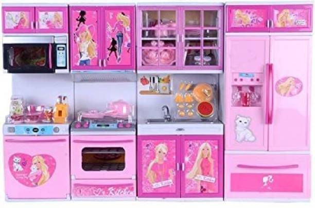 BHARJA Playing Modern Barbie Doll Kids Kitchen Set for Girls with Light and Musical