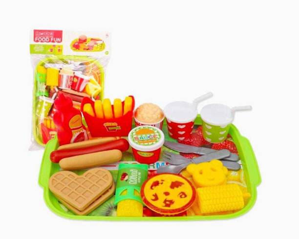 QBIC 10 Piece Fast Food Kitchen Play Set For Kids / Food Tray Play Set