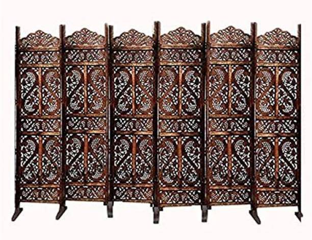 India wood mart Wooden Living Room Partition for Home/Office Brown S Design (6 Panel) Solid Wood Decorative Screen Partition
