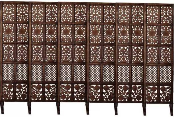 India wood mart Wooden Room Partition/DividerRoom Separetar For Home 6 Panel Brown With Stand Solid Wood Decorative Screen Partition