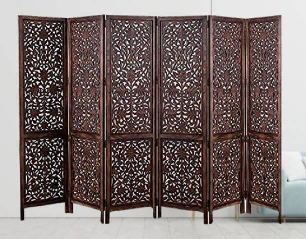 India wood mart Beautiful Handmade Room Divider Wooden Partition in Kashmiri Design Panel (6) Solid Wood Decorative Screen Partition
