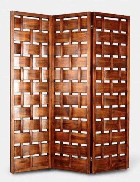 India wood mart Handcrafted Partition New Net Look Covered Room Divider Separator Panel (3) Solid Wood Decorative Screen Partition