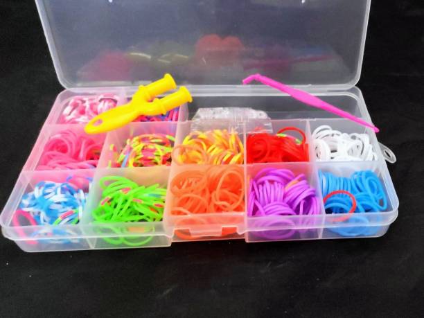 Just Flowers 1pc Loom Band Kit for DIY Crafts, 8 Color Rainbow Loom Band Set in Case Loom Band Rubber Band