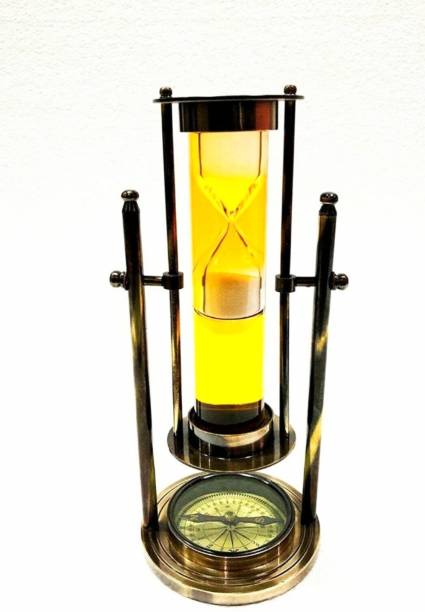 Marine Brass 9" Yellow Liquid Sand Timer Ship Maritime Hourglass Compass Sand Clock