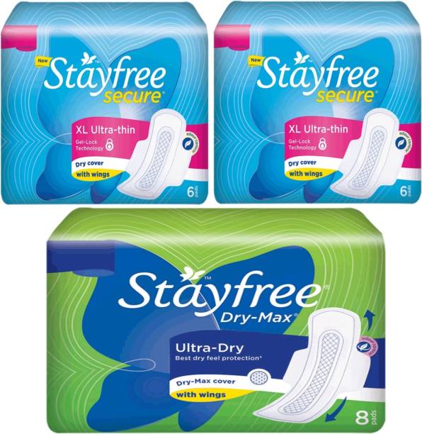 STAYFREE Secure XL Ultrathin 6+6 + Dry Max Regular 8 combo pack Sanitary Pad