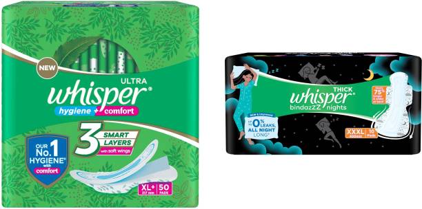 Whisper Ultra Clean 50s plus Nights XXXL 10s (Day and Night Pack) Sanitary Pad