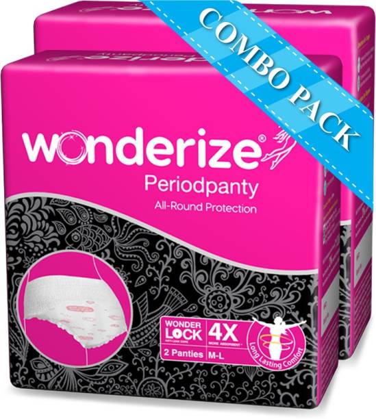 Wonderize Period Panty Sanitary Pads- Size-M/L (4 Count) -Heavy Flow Overnight Panties Sanitary Pad