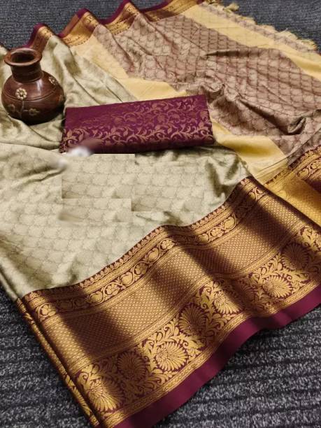 Woven Kanjivaram Cotton Silk, Silk Blend Saree Price in India