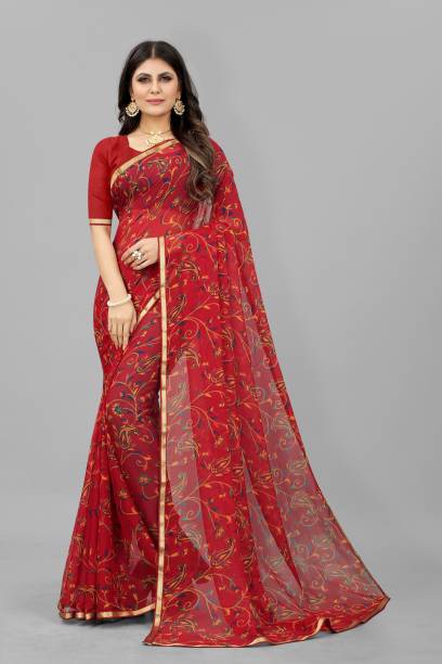 Printed, Embellished, Floral Print, Solid/Plain Daily Wear Chiffon Saree Price in India