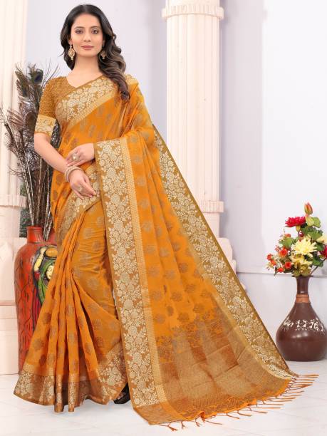Embellished, Woven Chanderi Cotton Blend, Chanderi Saree Price in India