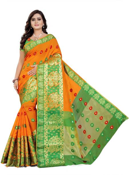 Cartyshop Self Design Banarasi Silk Blend, Cotton Blend Saree