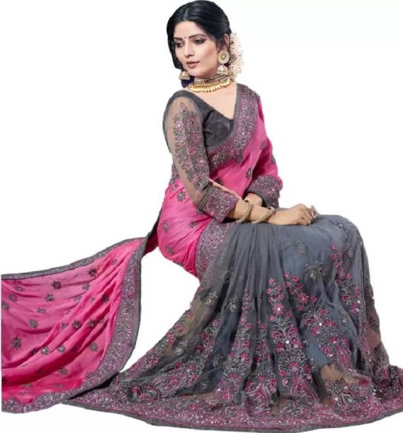 Embroidered Bollywood Silk Blend Saree Price in India
