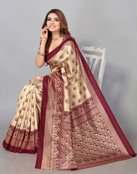 Printed, Geometric Print, Floral Print Mysore Silk Blend, Cotton Silk Saree Price in India