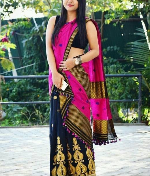 Woven Mekhela Chador Silk Blend Saree Price in India, Full Specifications &  Offers 