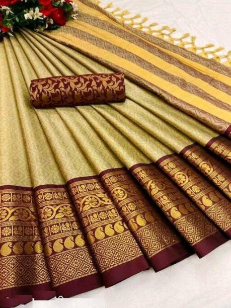 Woven Kanjivaram Silk Blend, Cotton Silk Saree Price in India