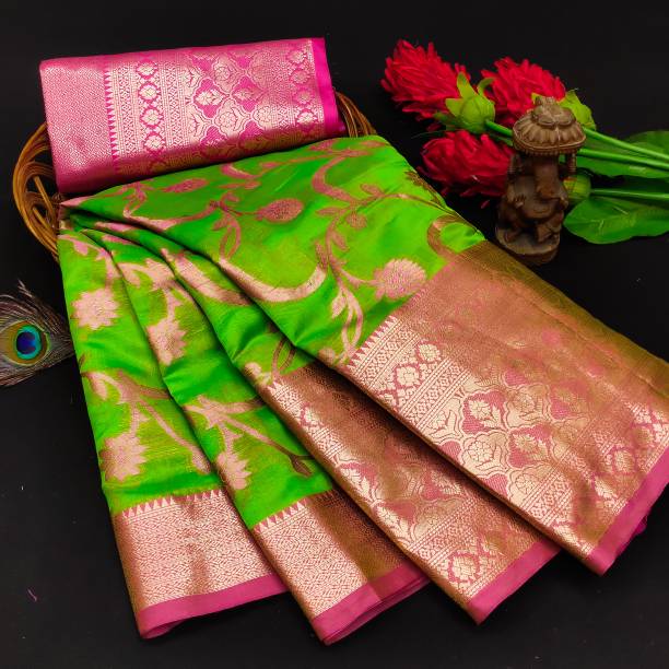 Woven, Applique, Embellished, Printed, Dyed Kanjivaram Jacquard, Art Silk Saree Price in India