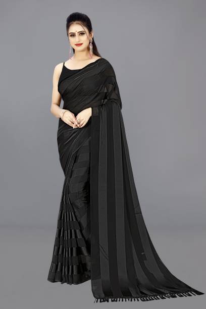 Embellished, Striped, Printed Bollywood Satin Saree Price in India