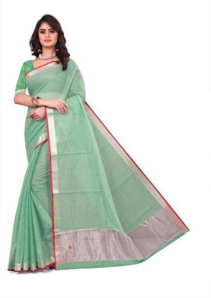 Solid/Plain Kota Doria Cotton Silk Saree Price in India