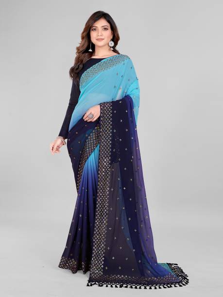 Embroidered, Embellished, Self Design Bollywood Georgette Saree Price in India