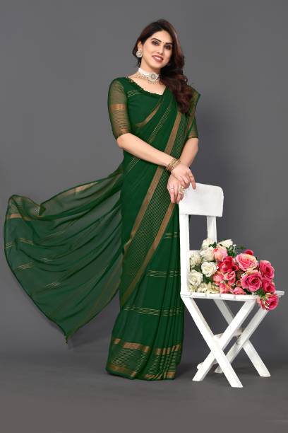 Embellished, Striped Bollywood Chiffon Saree Price in India