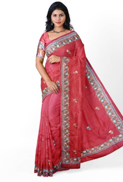Embroidered Murshidabad Pure Silk Saree Price in India