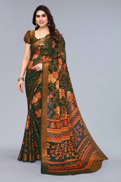 Printed, Floral Print Daily Wear Chiffon, Brasso Saree Price in India