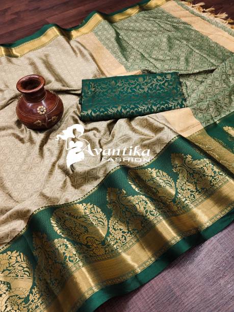 AVANTIKA FASHION Printed, Temple Border, Woven, Embellished, Solid/Plain Banarasi Art Silk, Cotton Silk Saree