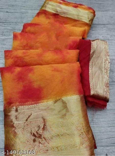Dyed Bandhani Organza Saree Price in India