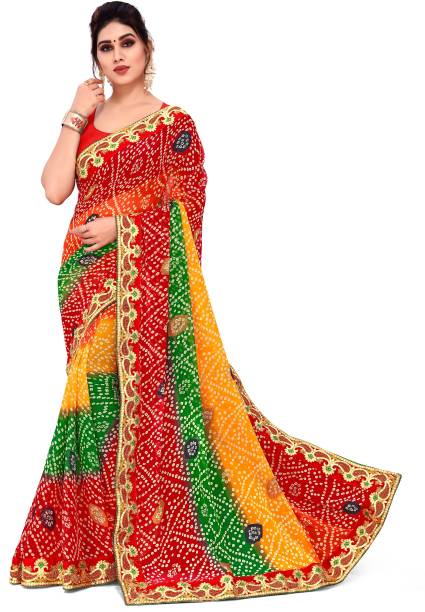 Woven, Embellished, Self Design Bandhani Georgette, Art Silk Saree Price in India