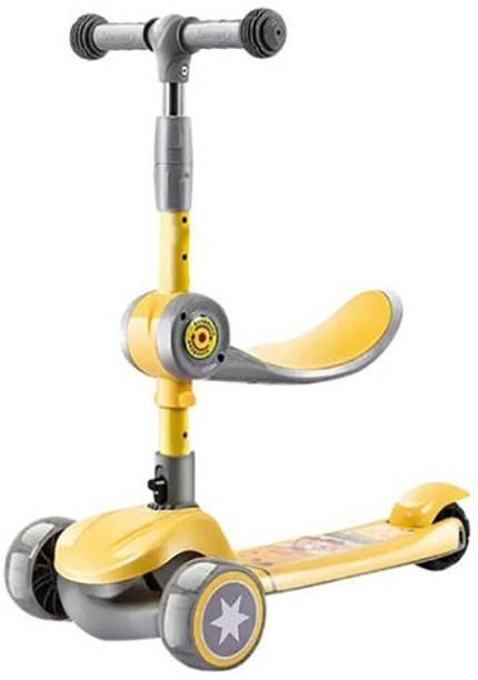 StarAndDaisy Sit N Slide Kids Kick scooter- 3 wheel scooter (Suitable for 2-10 Yrs) Adjustable Height, Foldable Scooter, 3 LED Light Wheels, Wide Standing Board, Outdoor Activities for Boys/Girls (Yellow) Kids Scooter