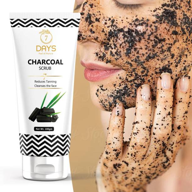 7 Days Activated Charcoal Face Scrub- No Parabens & Mineral Oil Face Scrub for Exfoliation, Anti-acne & Pimples, Blackhead Removal  Scrub