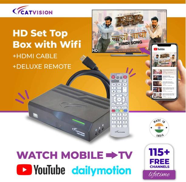 Catvision DD FreeDish HD & WiFi Set Top Box|115+ Channels with HDMI cable, Deluxe Remote Media Streaming Device
