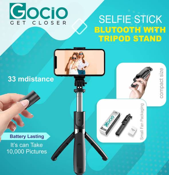 GOCIO 3-in-1 Multifunctional Extendable Bluetooth Selfie Stick Tripod with Detachable Wireless Remote Compatible with iPhone/Samsung/Oppo/Vivo/MI/Poco and All Smartphones (Black) Bluetooth Selfie Stick