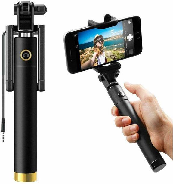 Sharp beak Selfie Stick for Mobile Phone for clicking Photos & Making Video with Attached AUX Cable | for Android Mobile Phones - Multicolor Cable Selfie Stick