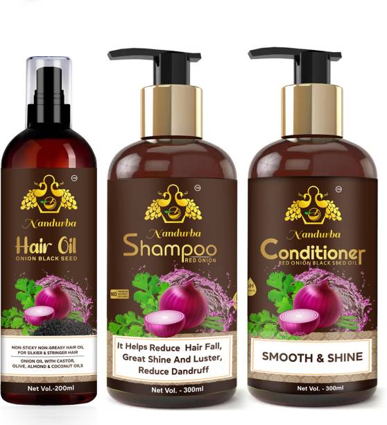 nandurba Red Onion Black Seed Ultimate Hair Care Kit(Hair Oil + Shampoo + Conditioner)