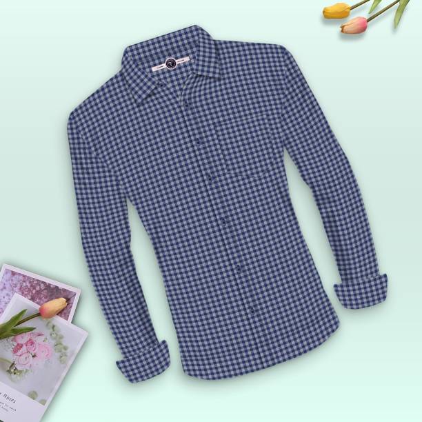 Boys Regular Fit Checkered Casual Shirt Price in India