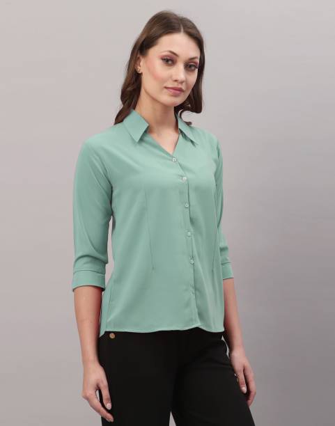 Selvia Women Solid Casual Green Shirt