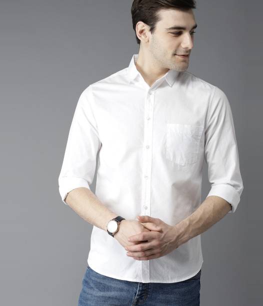 Dennis Lingo Men Solid Casual White Shirt