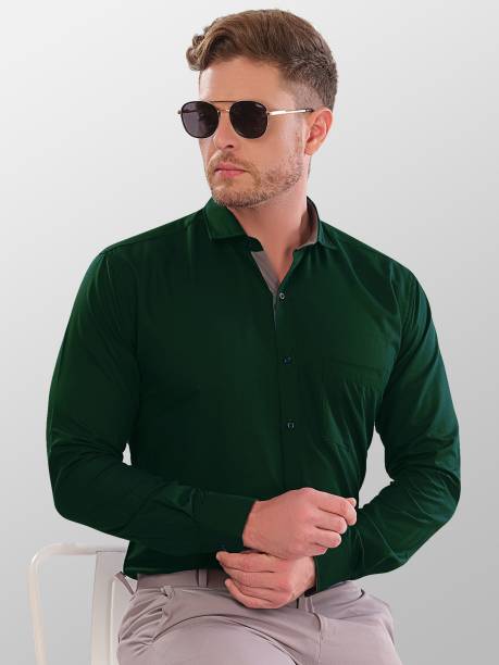 VeBNoR Men Solid Formal Dark Green Shirt
