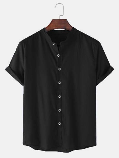 Try This Men Solid Casual Black Shirt