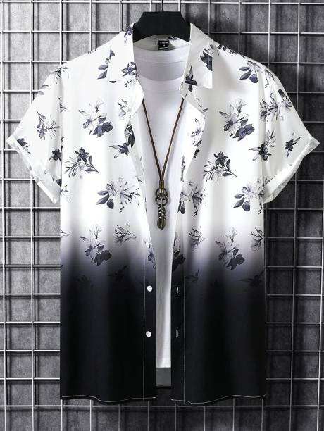 Men Regular Fit Printed Cut Away Collar Casual Shirt Price in India