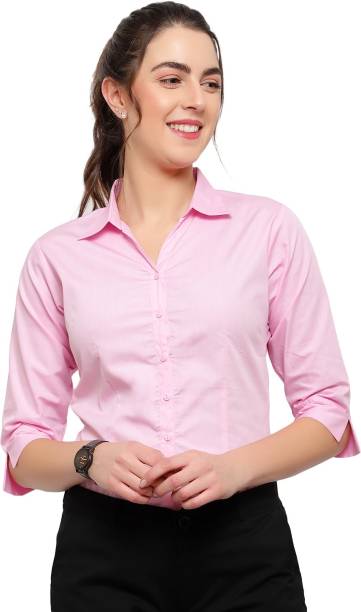 Women Regular Fit Solid Curved Collar Casual Shirt Price in India