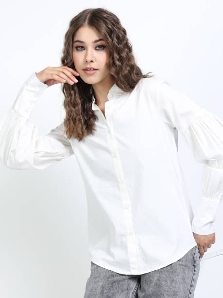 Tokyo Talkies Women Solid Casual White Shirt