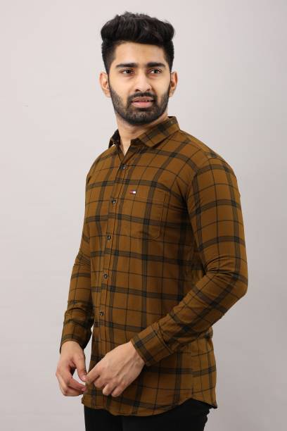 Surhi Men Checkered Casual Brown Shirt